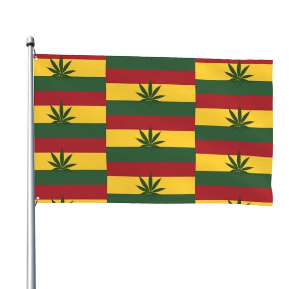 Jamaican-Flag-Leaf 4x6 Feet Flag Polyester Double Stitched With Grommets For Outdoor Indoor Decor