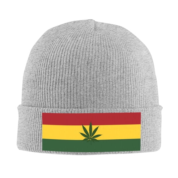 Jamaican-Flag-Leaf Beanie Hat Men Women Warm Printed Cap Knit Beanies Hats Outdoor Winter Gray