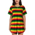 thumbnail image 1 of Jamaican Flag Pajamas Women green yellow Cute Sleepwear Spring ShortSleeve Two Piece Room O Neck Design Pajama Sets, 1 of 5