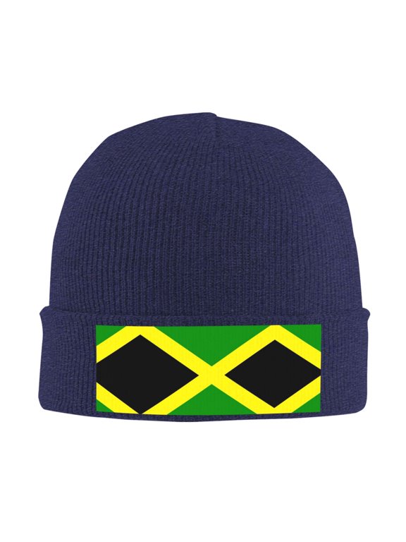Jamaican Flag Pattern Beanie Hat Knit Hat Skull Cap for Men Women Winter Hat Navy Blue