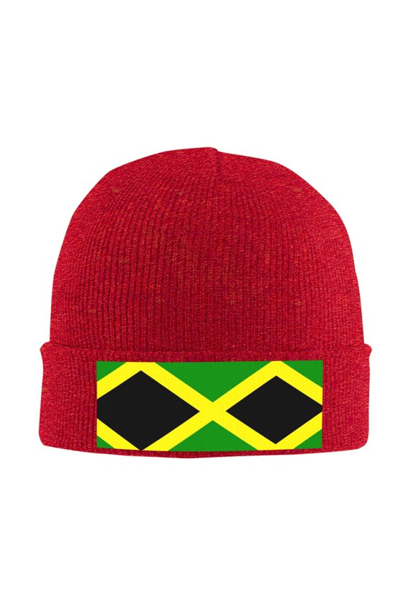 Jamaican Flag Pattern Beanie Hat Knit Hat Skull Cap for Men Women Winter Hat Red