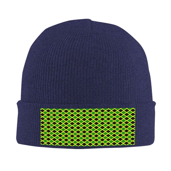 Jamaican Flag Stripe Winter Beanie Hats for Men Women Warm Cozy Knitted Cuffed Skull Cap Navy Blue