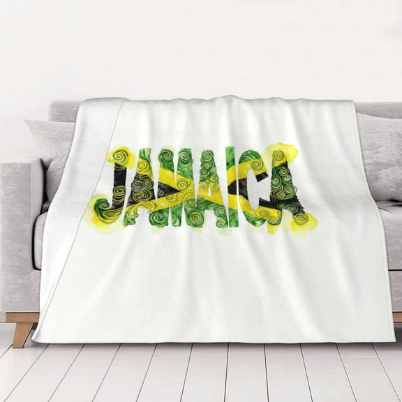 Jamaican Flag Throws Blanket Fleece Soft Cozy Warm Plush for Travel Chair Bedroom Living Room Sofa 50"x40"