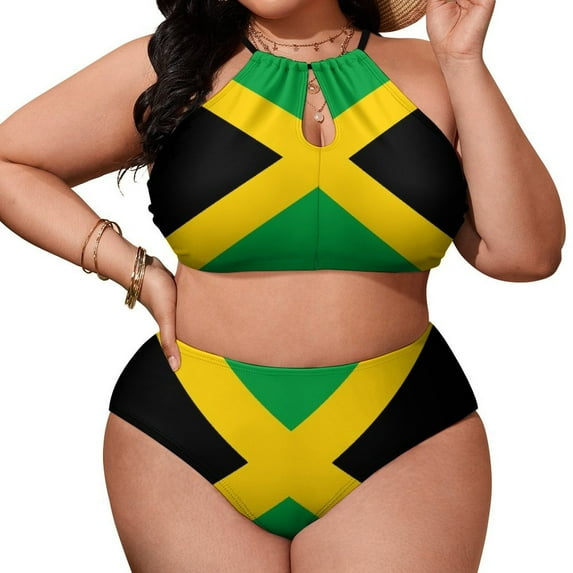 Jamaican Flag Two Piece Bikini Set Jamaica Swimsuits Plus Size for Women Swimwear Slimming Bathing Suits Beachwear XL