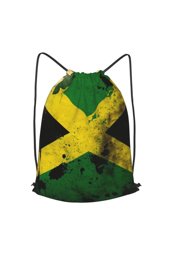 Jamaican Flag Vintage Drawstring Backpack Gym String Bag Sports Sackpack Cinch Sack, Small