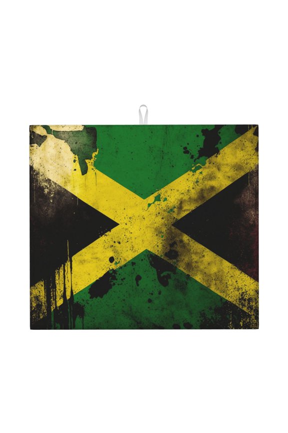 Jamaican Flag Vintage Kitchen Drying Mat 18x16 Inch Ultra Absorbent Countertop Mat Foldable with Hanging Loop