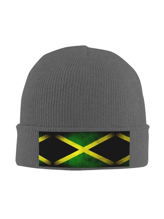 Jamaican-Flag Winter Beanie Hats for Men Women Warm Cozy Knitted Cuffed Skull Cap Deep Heather