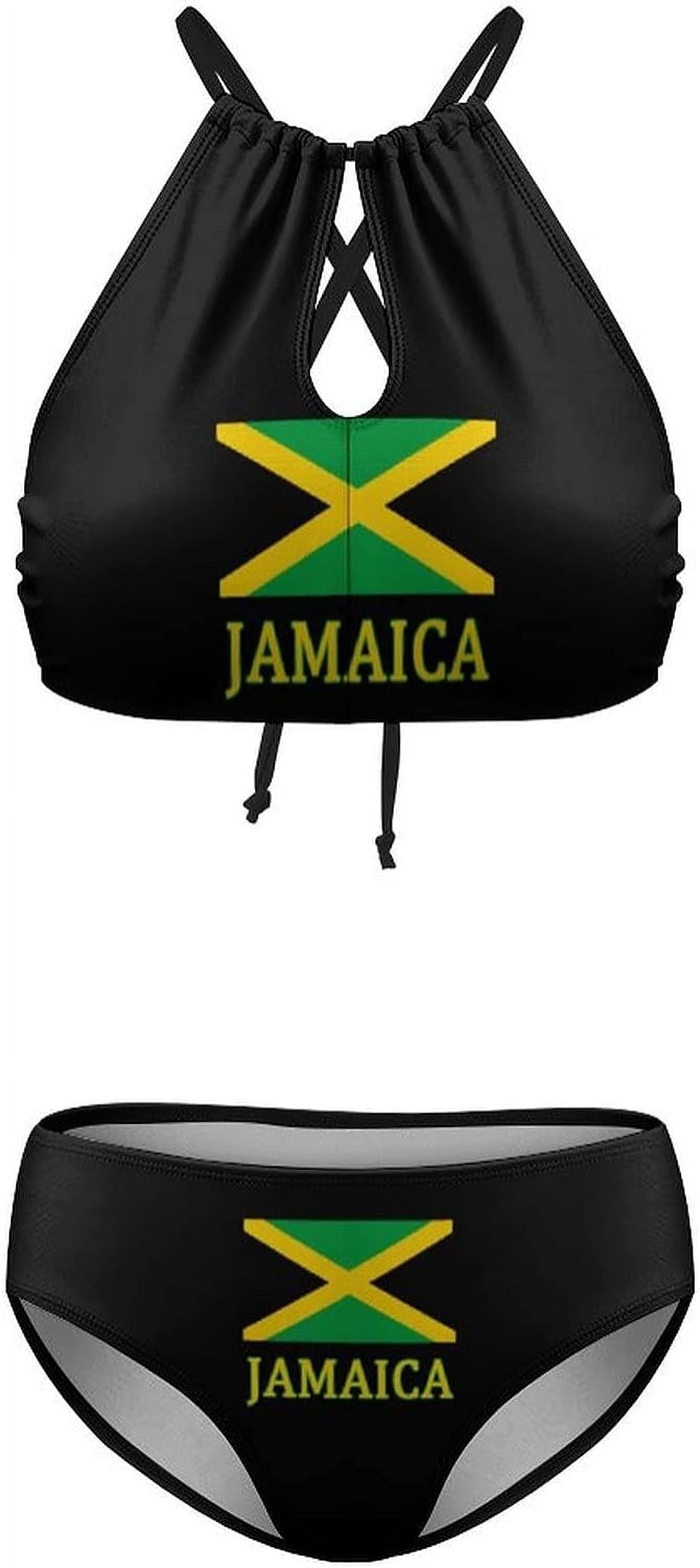 Jamaican Flag Women's Two Piece Swimsuit Halter Triangle Bikini Set