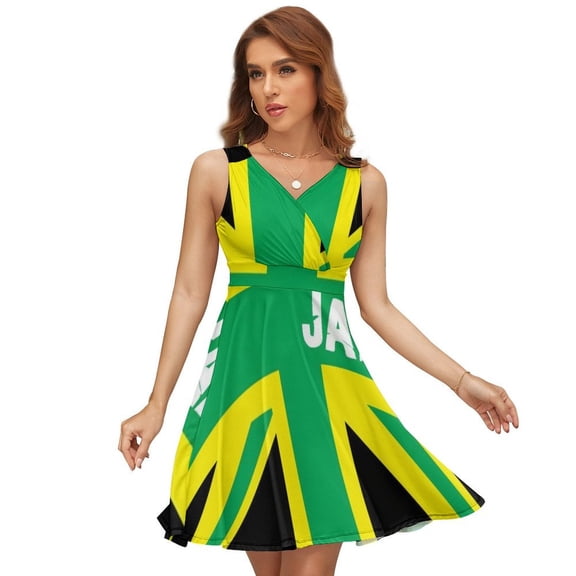 Jamaican, Jamaica Sleeveless Dress Women Summer Evening Dresses Ladies Sundress