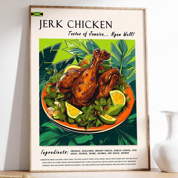 Jamaican Jerk Chicken Caribbean Kitchen Poster UNFRAMED PAPER POSTER, Home Decor