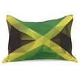 thumbnail image 1 of Jamaican Knitted Quilt Pillowcover, Triangular Polygon Design Abstract Flag Geometric National, Standard King Size Pillow Cover for Bedroom, 30" x 20", Yellow Green Green Brown, by Ambesonne, 1 of 2