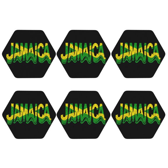 Jamaican Logo Leather Coasters for Drinks Perfect for Living Room, Kitchen, or Outdoor Use Set of 6 Hexagon