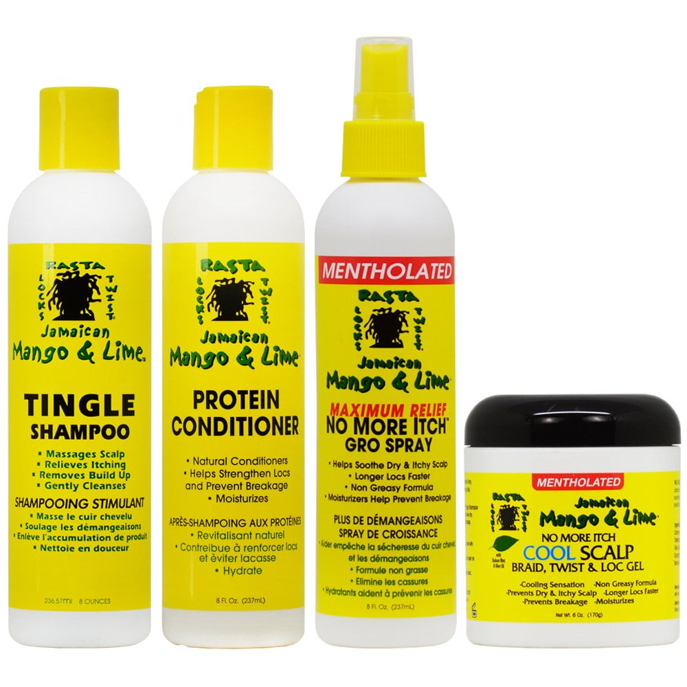 Jamaican Mango & Lime Cooling Scalp Care 4-piece Set (Shampoo, Conditioner, Maximum Relief Spray 8oz, Cool Scalp Braid and Twist & Loc Gel)