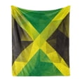 thumbnail image 1 of Jamaican Soft Flannel Fleece Throw Blanket, Triangular Polygon Design Abstract Flag Geometric National, Cozy Plush for Indoor and Outdoor Use, 50" x 60", Yellow Green Green Brown, by Ambesonne, 1 of 5