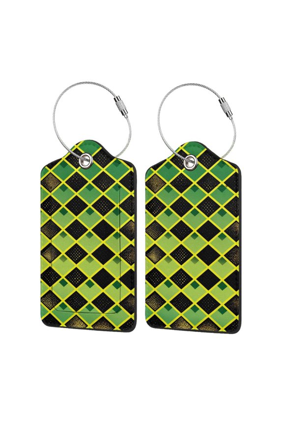 Jamaican Stripe Pattern PU Leather Suitcase Tag with Stainless Steel Loop and Address Card for Baggage Tag 1 PCS