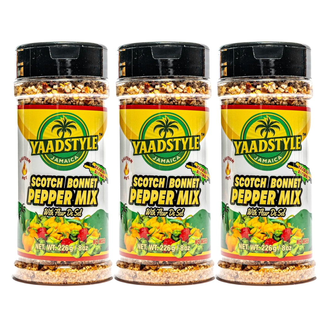 Jamaican YaadStyle Scotch Bonnet Pepper Mix with Fleur De Sel 8oz Pack of 3