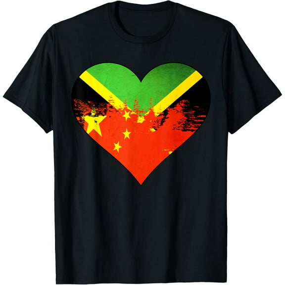 Jamaican and Chinese Mix Heritage Flag Heart T-Shirt