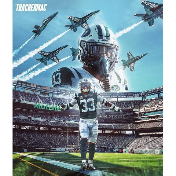 Jamal Adams Football Wall Art Number Thirty Three Stadium Air Strike Scene New York Sports Decor Size 24x36 Unframed Poster
