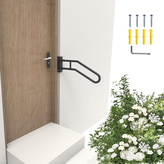 Jamb Mount Handrail for Outdoor Step-1-3 Step Waterproof Stairs Railing-Side Mount Deck Hand Rails for Elderly-Porch Railing-Staircase Grab Rail-U-Shape Safety Handle for Mobile Home/Short Stairway