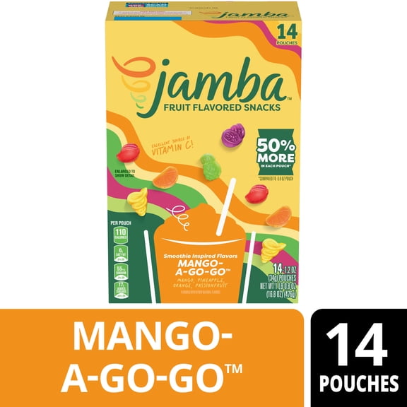 Jamba Fruit Flavored Snacks, Mango-A-Go-Go, Gluten Free Snack, 16.8 oz (14 Pouches)