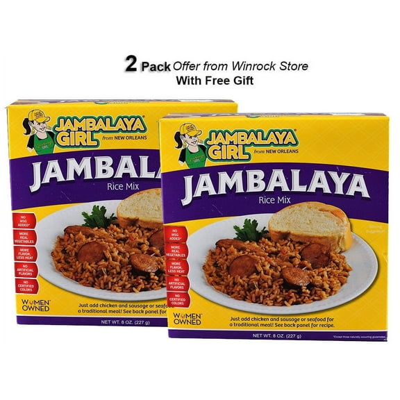 Jambalaya Girl Jambalaya Seasoned Rice Blend 8 oz. Packaged Meals, shelf-stable (2 Pack) Free Gift from Winrock Store