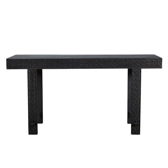 Jamboree Solid Wood Hand-Carved Console Table in Gray