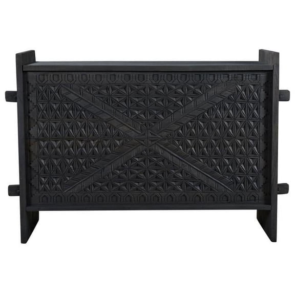 Jamboree Solid Wood Hand-Carved Trunk Box in Dark Gray