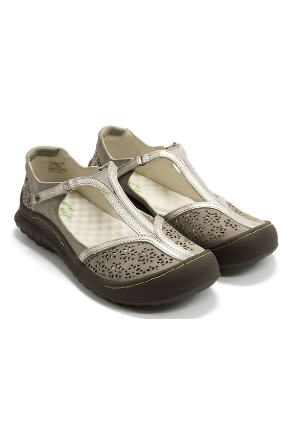 Jambu Womens Creek Perforated T-Strap Sandals, Pewter/Taupe, size 8 US