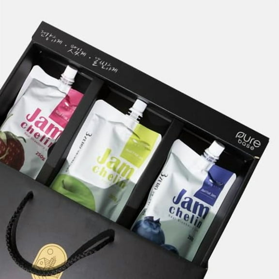 Jamchelin Fruit Jam, Strawberry Blueberry Apple 3 Flavor Set, Pouch Type, 250g per Flavor