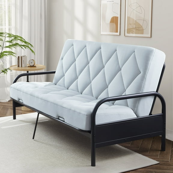 Jamdok 6" Full Size Memory Foam Futon Mattress  Replacement(Frame Not Included),Futons Sofa Couch Bed with Thickened Pillowtop Cover, Floor Mattress with Two Types of Firmness, Light Grey