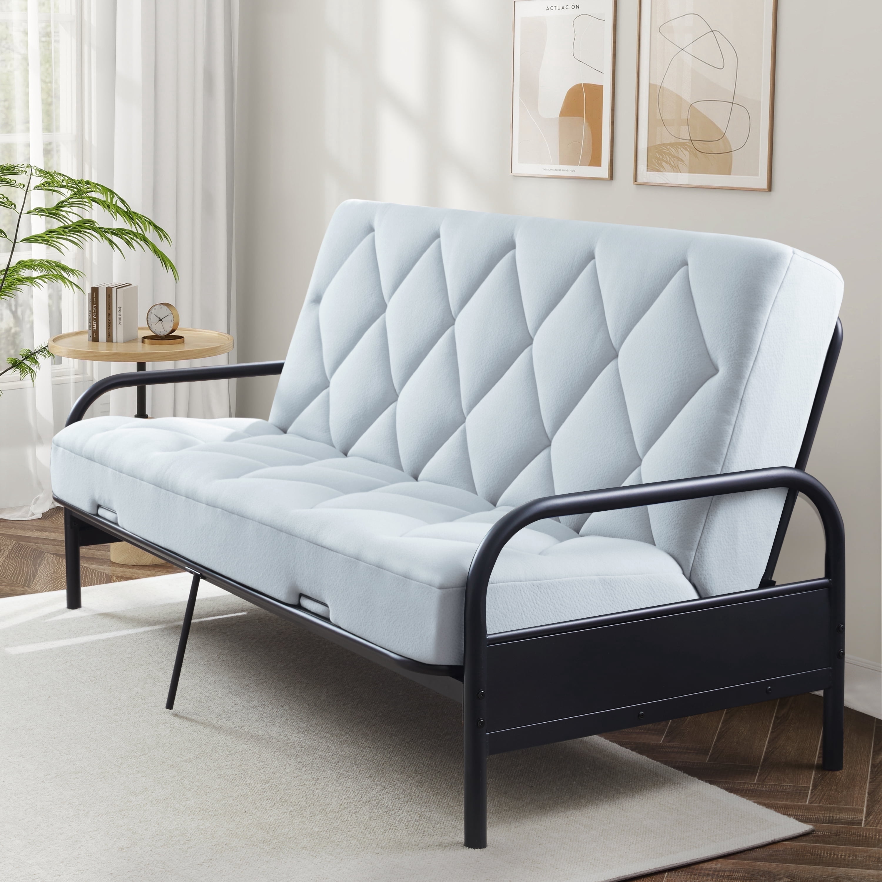 Jamdok 6" Full Size Memory Foam Futon Mattress  Replacement(Frame Not Included),Futons Sofa Couch Bed with Thickened Pillowtop Cover, Floor Mattress with Two Types of Firmness, Light Grey