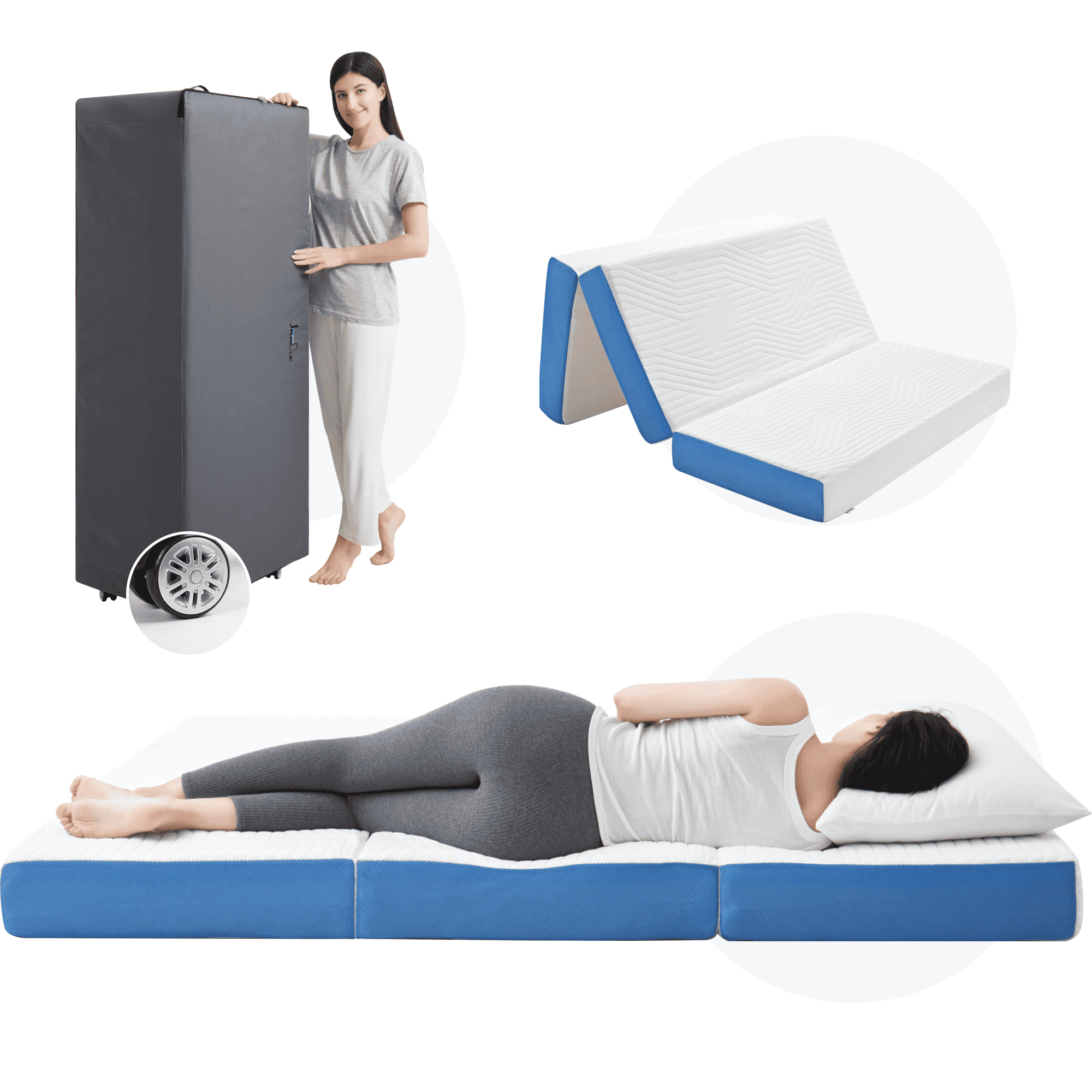 Jamdok 6 Inch Full Foldable Mattress,Gel-Infused Memory Foam Trifold Mattress with Storage Bag, Floor Mattress for Guest, Playing, SUV Camping Mattress,(75“x 54“x 6“)