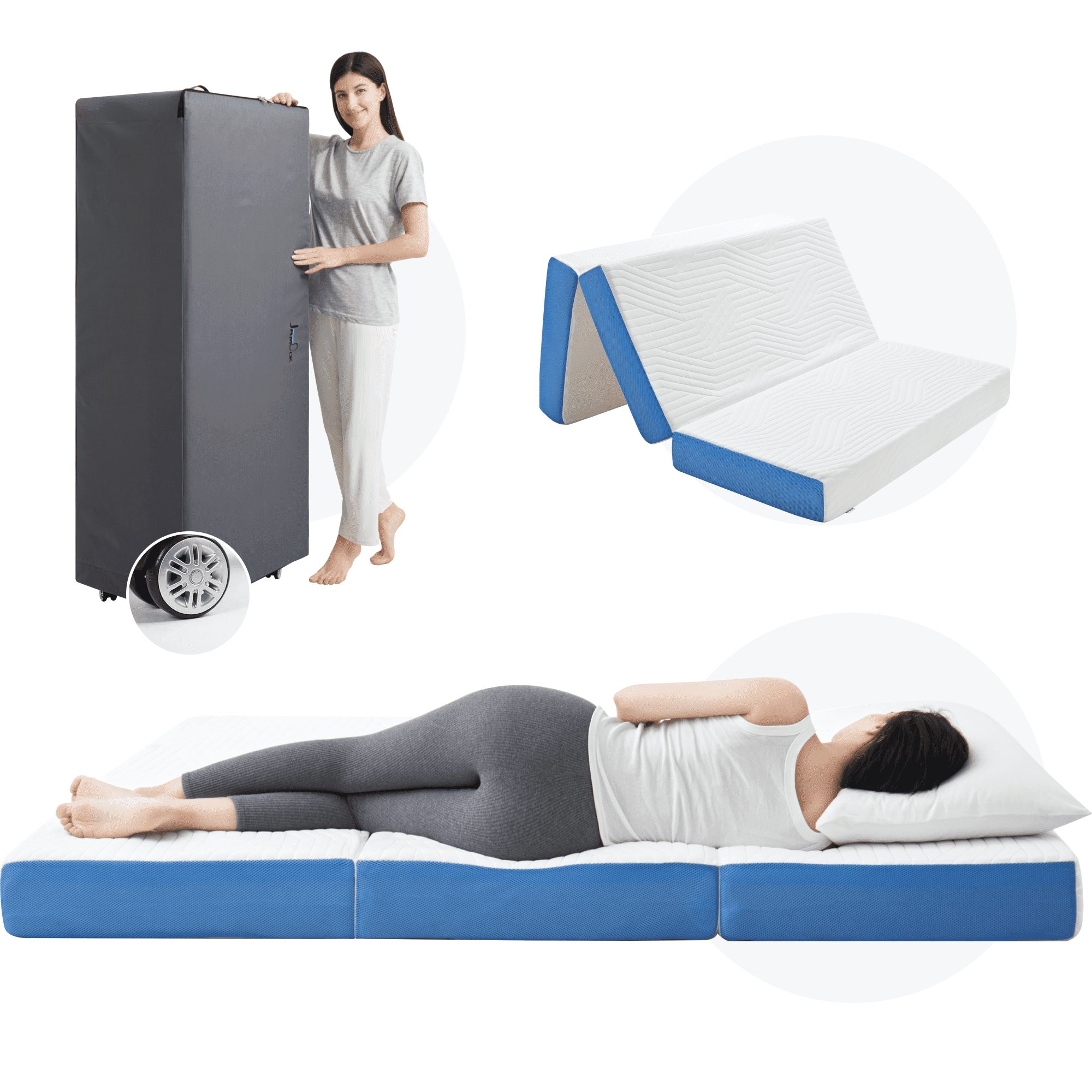 Jamdok 6 Inch Queen Foldable Mattress,Gel-Infused Memory Foam Trifold Mattress with Carry Bag, Washable Cover,Floor Mattress for Guest, SUV Camping Mattress,Portable,(80“x 60“x 6“)