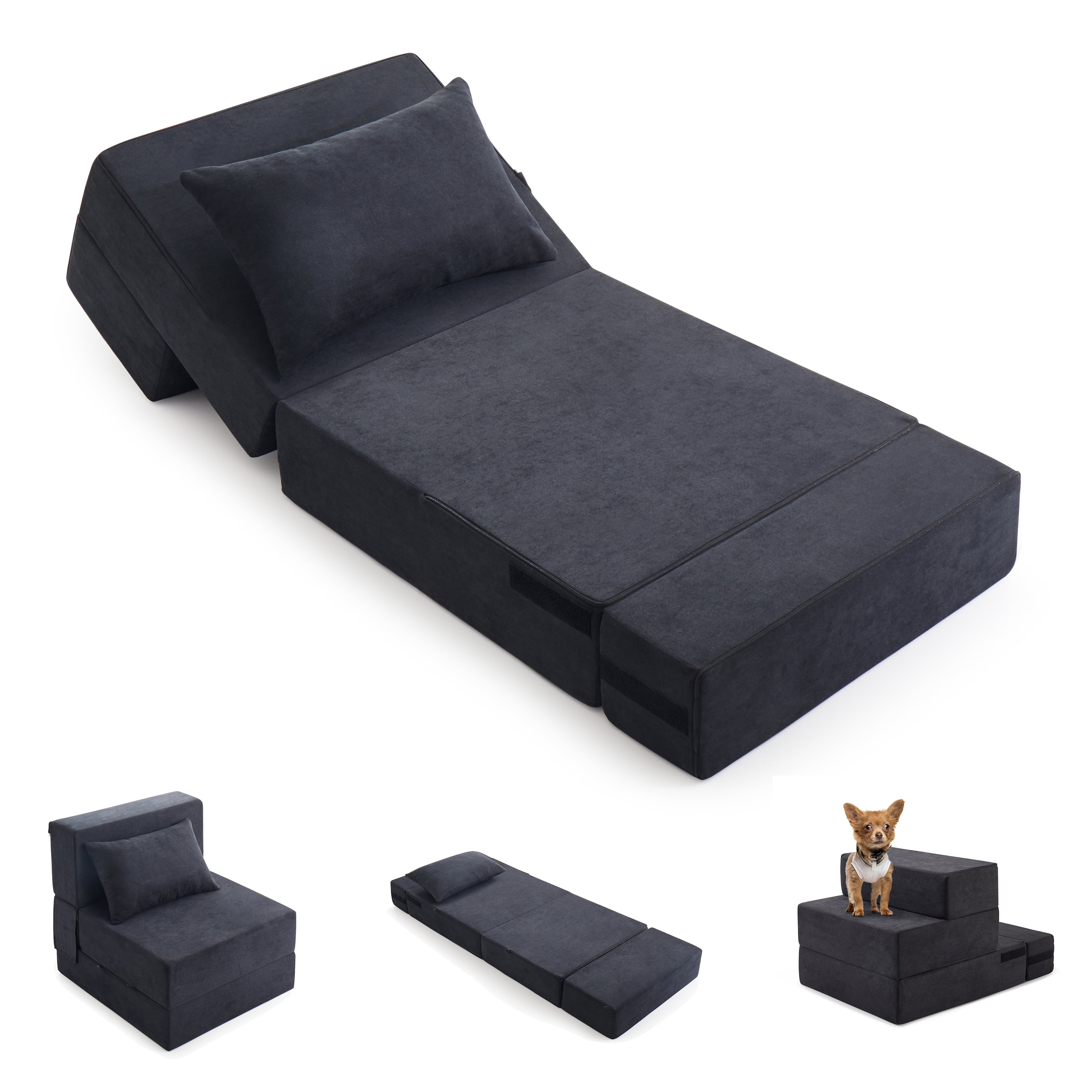 Jamdok 6 in 1 Convertible Folding Sofa Bed with Pillow,8 inches Thick High Density Foam Foldable Mattress,Single Sleeper Chair for Living Room/Dorm/Guest Use/Home Office/Apartment