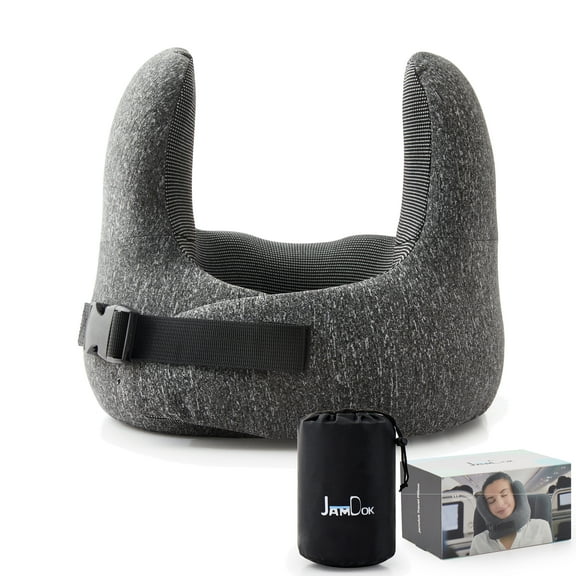 Jamdok Travel Pillow,Double Support To The Head,Memory Foam Neck Pillow,Adjustable Clasp,Suit for Airplane,Train and Car(Dark Gray)