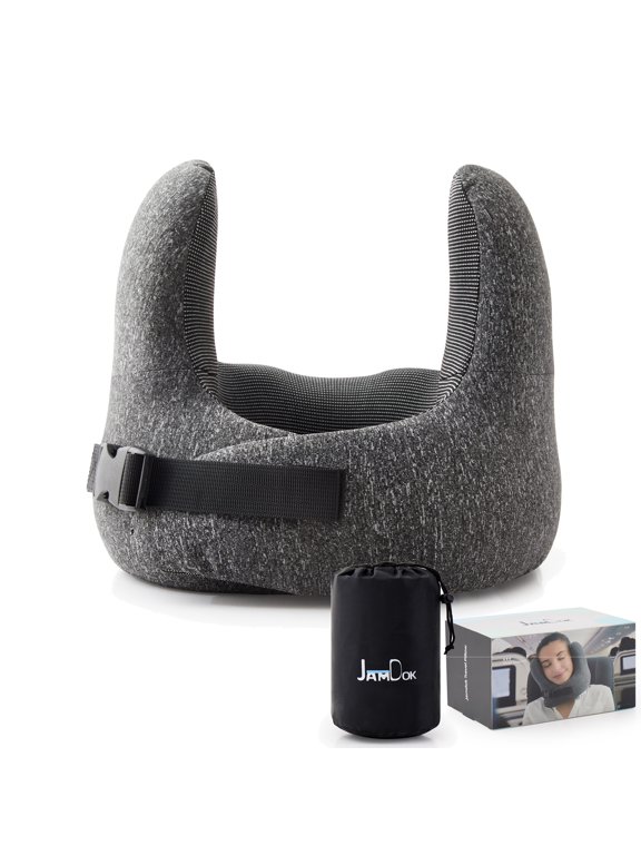Travel Pillow,Double Support To The Head,Memory Foam Neck Pillow,Adjustable Clasp,Suit for Airplane,Train and Car(Dark Gray)