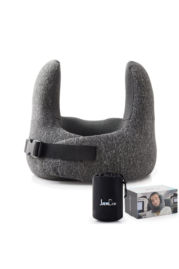 Travel Pillow,Double Support To The Head,Memory Foam Neck Pillow,Adjustable Clasp,Suit for Airplane,Train and Car(Dark Gray)