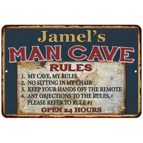 Jamel's Man Cave Rules Chic Rustic Green Sign Home 8 x 12 High Gloss Metal 208120049355