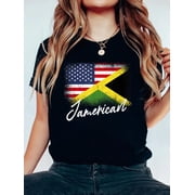 Jamerican - American Jamaican Roots America Jamaica Flag T-Shirt Graphic Tee summer Tops For Women Round Neck Fashion Cotton shirts