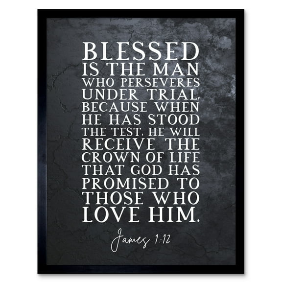 James 1:12 Perservere Stood The Test Receive The Crown Of Life Christian Bible Verse Quote Scripture Typography Art Print Framed Poster Wall Decor 12x16 inch