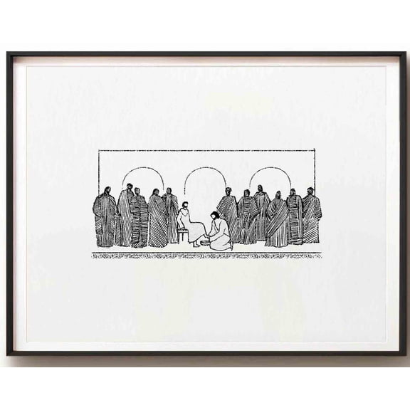 Christ Washing Feet, Foot Washing Bible Sketch, Minimalist Modern Bible Verse Christ Print Wall Art, Bible Art Boho Scripture Wall Art, Modern Wall Decor, 8x12 UNFRAMED