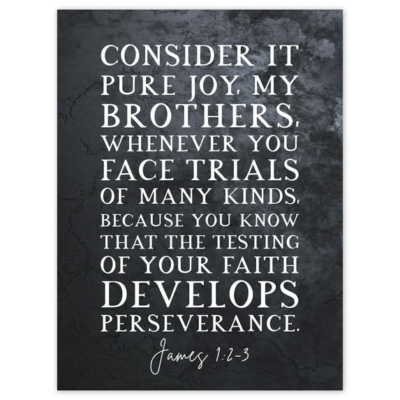 James 1:2-3 The Testing of Your Faith Develops Perserverance Christian Bible Verse Quote Scripture Typography Large Wall Art Poster Print Thick Paper 18X24 Inch
