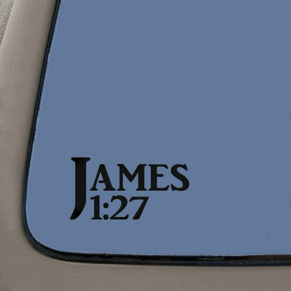 James 1:27 Bible Verse Decal Sticker | 7.5-Inches By 4-Inches | Religious Motivational Inspirational Educational | Black Vinyl
