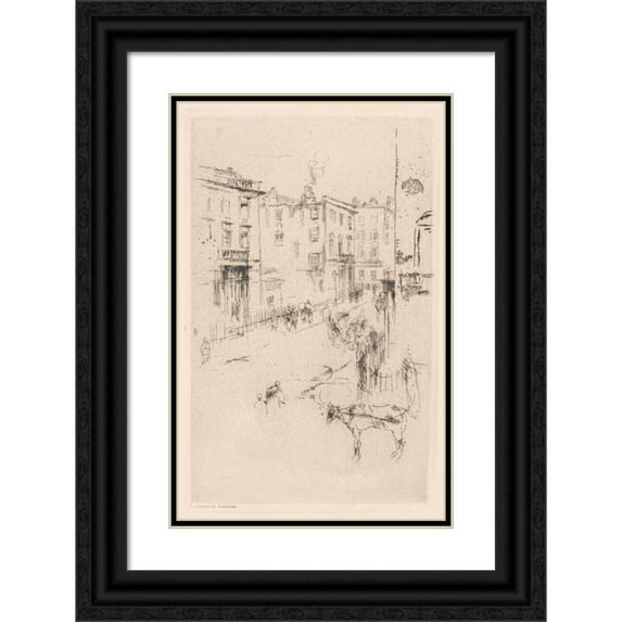 James Abbott McNeill Whistler 11x14 Black Ornate Wood Framed Double Matted Museum Art Print Titled: A Street in London (1885)