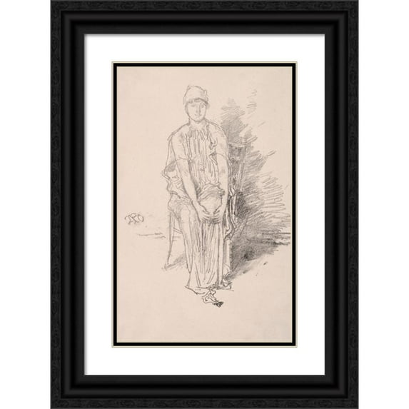James Abbott McNeill Whistler 11x14 Black Ornate Wood Framed Double Matted Museum Art Print Titled: Figure Study (1890)