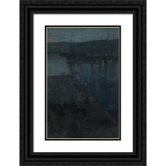 James Abbott McNeill Whistler 11x14 Black Ornate Wood Framed Double Matted Museum Art Print Titled: Nocturne in Blue and Gold; Valparaiso (1866-Ca. 1874)