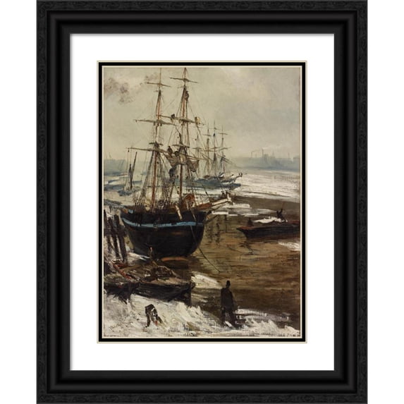 James Abbott McNeill Whistler 11x14 Black Ornate Wood Framed Double Matted Museum Art Print Titled: The Thames in Ice (1860)