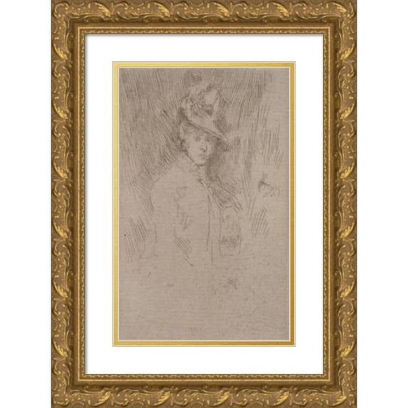 James Abbott McNeill Whistler 11x14 Gold Ornate Wood Frame and Double Matted Museum Art Print Titled - The Little Hat (1887)