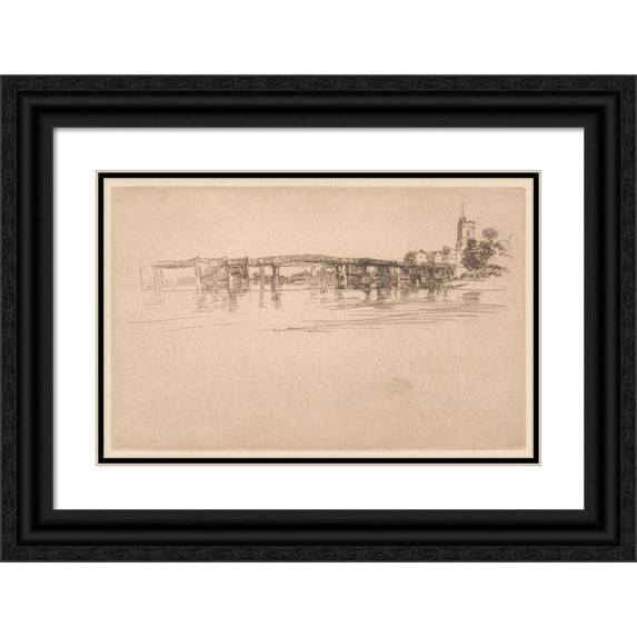 James Abbott McNeill Whistler 14x11 Black Ornate Wood Framed Double Matted Museum Art Print Titled: The Little Putney, No. 1 (ca. 1879)