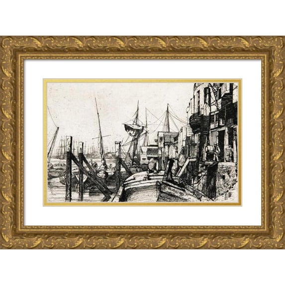 James Abbott McNeill Whistler 14x11 Gold Ornate Wood Frame and Double Matted Museum Art Print Titled - Limehouse (1859)